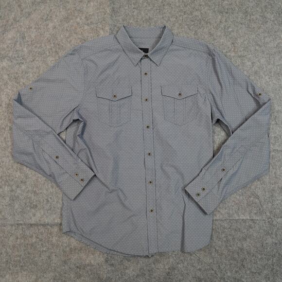 Prana Shirt Mens Medium Button Front Gray Hiking Outdoor Pockets Activewear - Picture 1 of 7